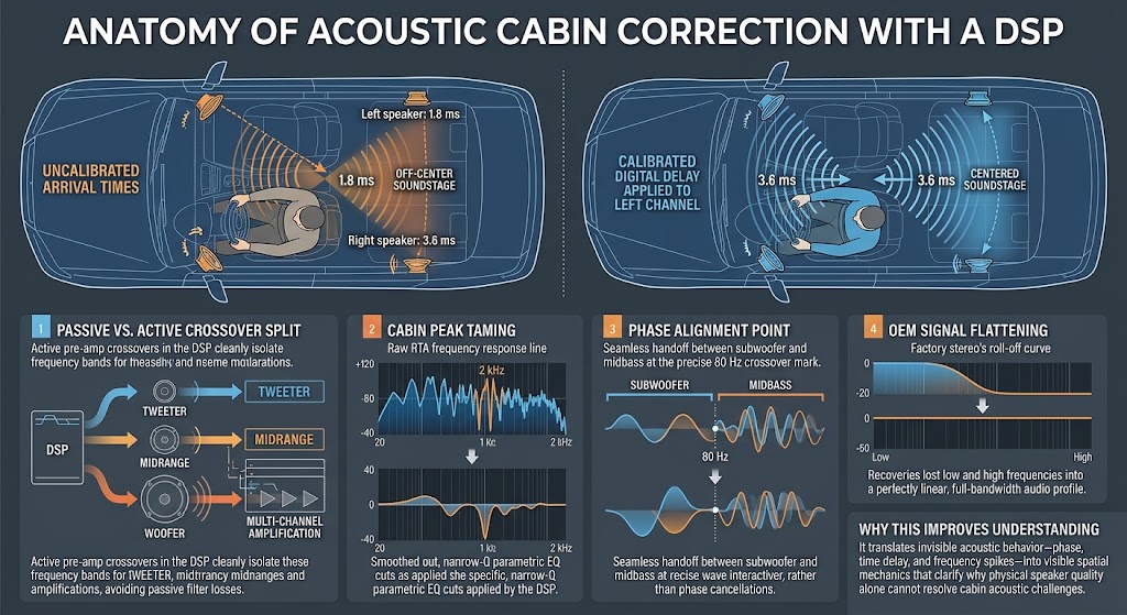 Anatomy of Acoustic Cabin Correction with a DSP Visual Concept